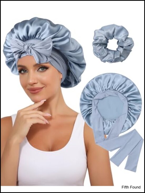100% Mulberry Silk Bonnet with Hair Scrunchy Elastic Tie Band main image 4